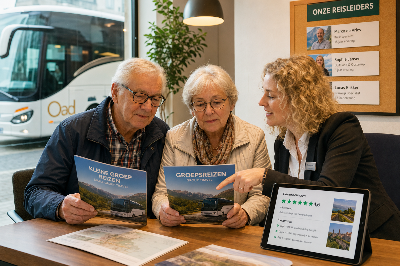 Oudere reizigers bij een touringcar